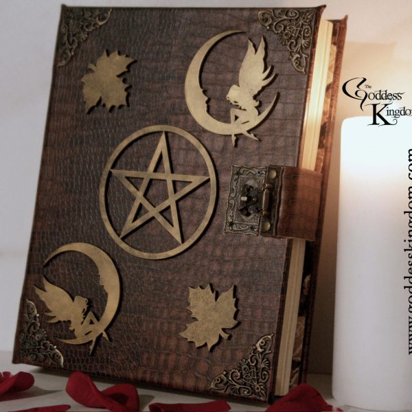 WICCA FAIRY MOON GODDESS FAUX CROCODILE LEATHER GRIMOIRE (BLANK PAGES)